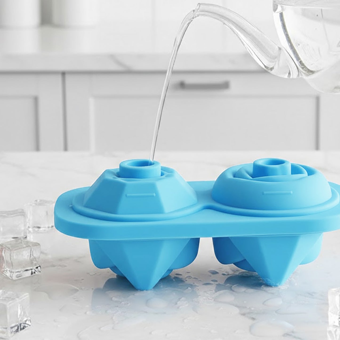 2-PC Large Ice Cube Tray Set with Rose and Diamond Shape Molds Flexible Silicone Easy Release Design