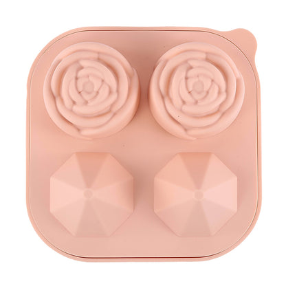 2-PC Large Ice Cube Tray Set with Rose and Diamond Shape Molds Flexible Silicone Easy Release Design