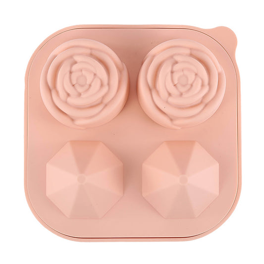 2-PC Large Ice Cube Tray Set with Rose and Diamond Shape Molds Flexible Silicone Easy Release Design