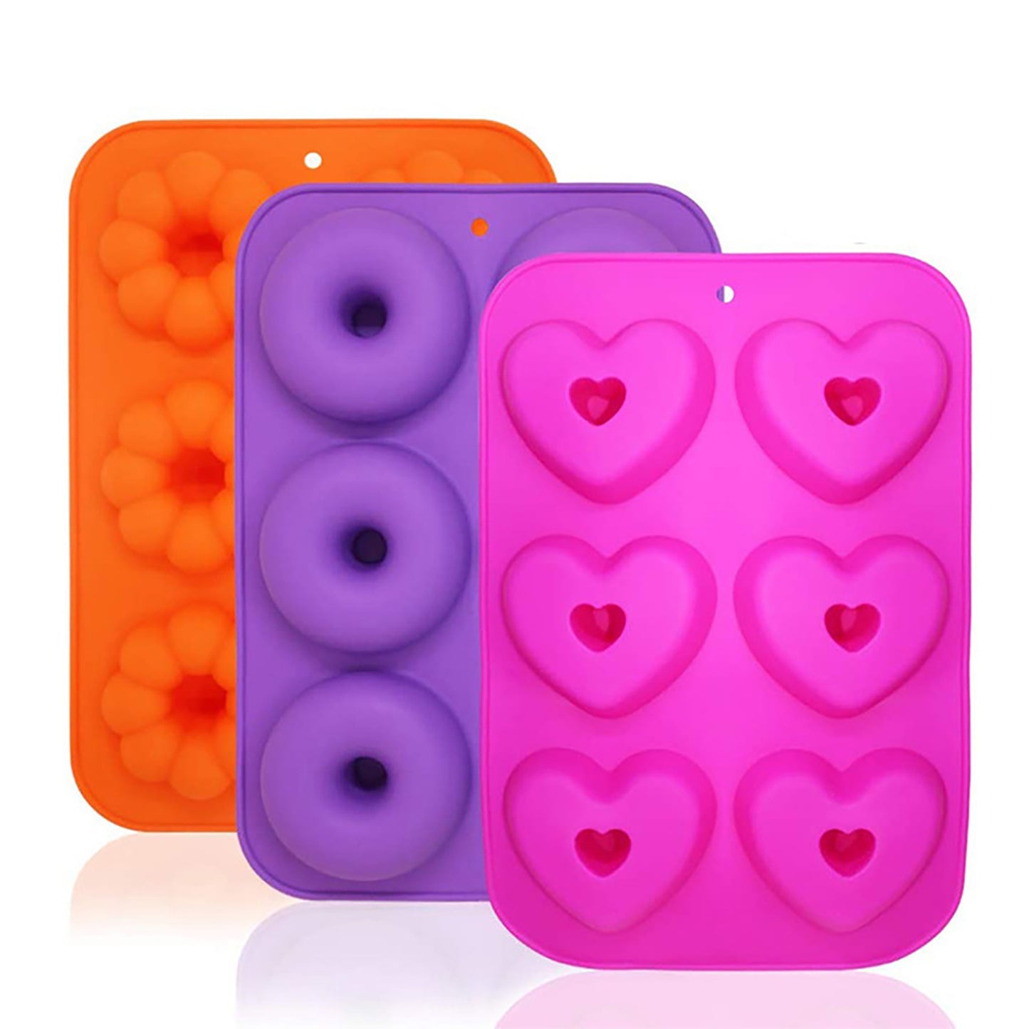 3-Piece Silicone Donut and Heart Baking Mold Set Nonstick Dessert Cake Chocolate Soap Mold