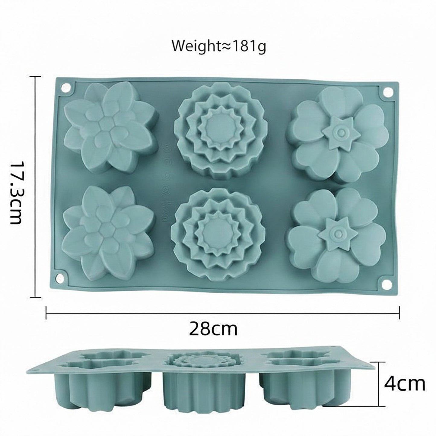 3-Piece Silicone Flower Mold with 6 Floral Cavities Flexible Baking Tray