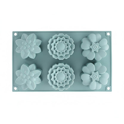 3-Piece Silicone Flower Mold with 6 Floral Cavities Flexible Baking Tray