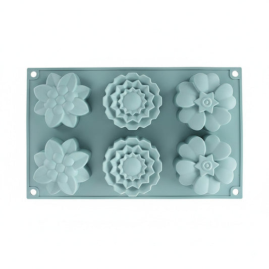3-Piece Silicone Flower Mold with 6 Floral Cavities Flexible Baking Tray