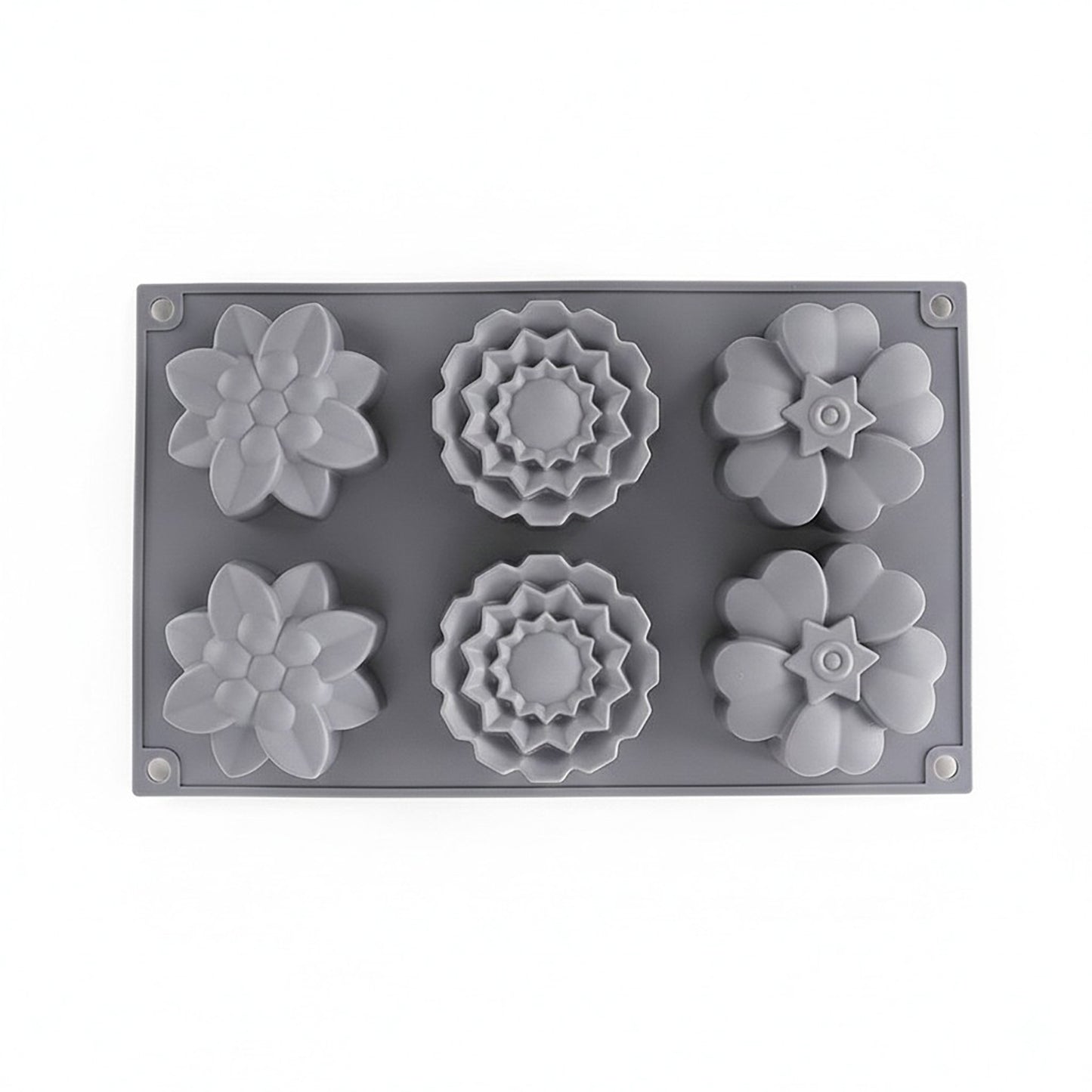 3-Piece Silicone Flower Mold with 6 Floral Cavities Flexible Baking Tray