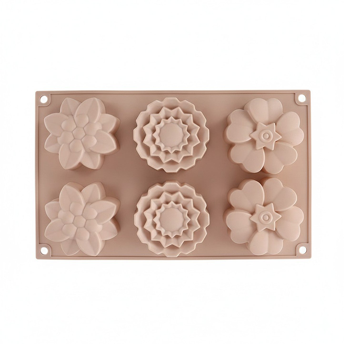 3-Piece Silicone Flower Mold with 6 Floral Cavities Flexible Baking Tray