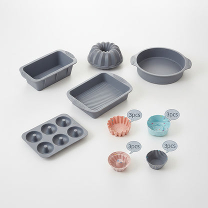 Silicone Bakeware Set with Loaf Pan Bundt Mold Round Pan and Muffin Cups