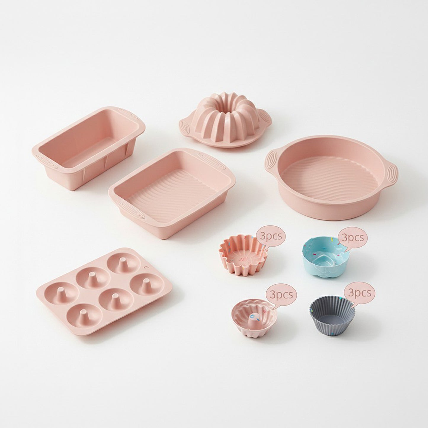 Silicone Bakeware Set with Loaf Pan Bundt Mold Round Pan and Muffin Cups