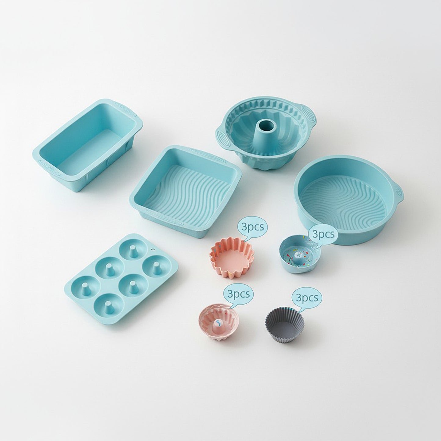 Silicone Bakeware Set with Loaf Pan Bundt Mold Round Pan and Muffin Cups