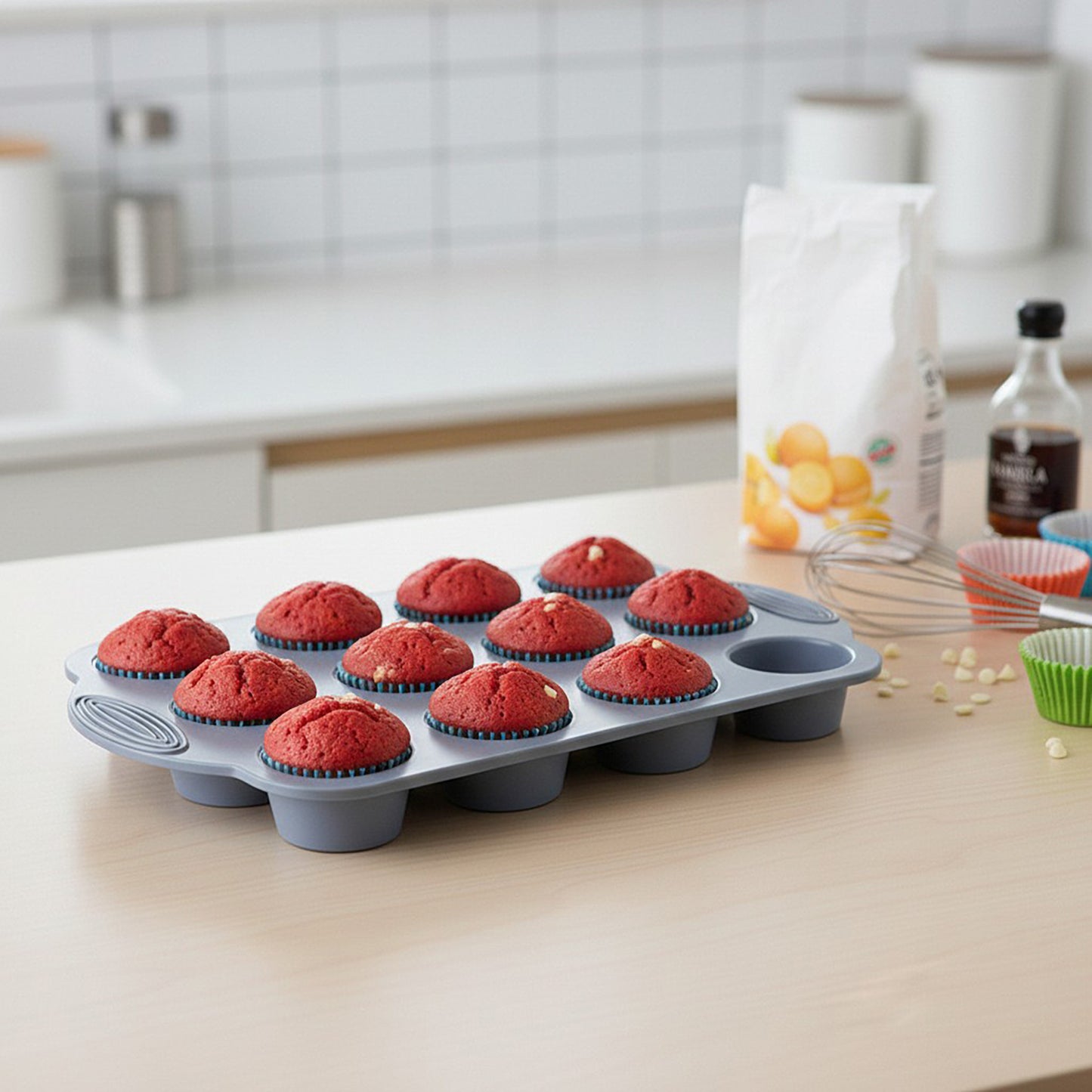 2-Piece Silicone Muffin Pan with 12 Round Cups Flexible Nonstick Bakeware