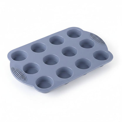 2-Piece Silicone Muffin Pan with 12 Round Cups Flexible Nonstick Bakeware