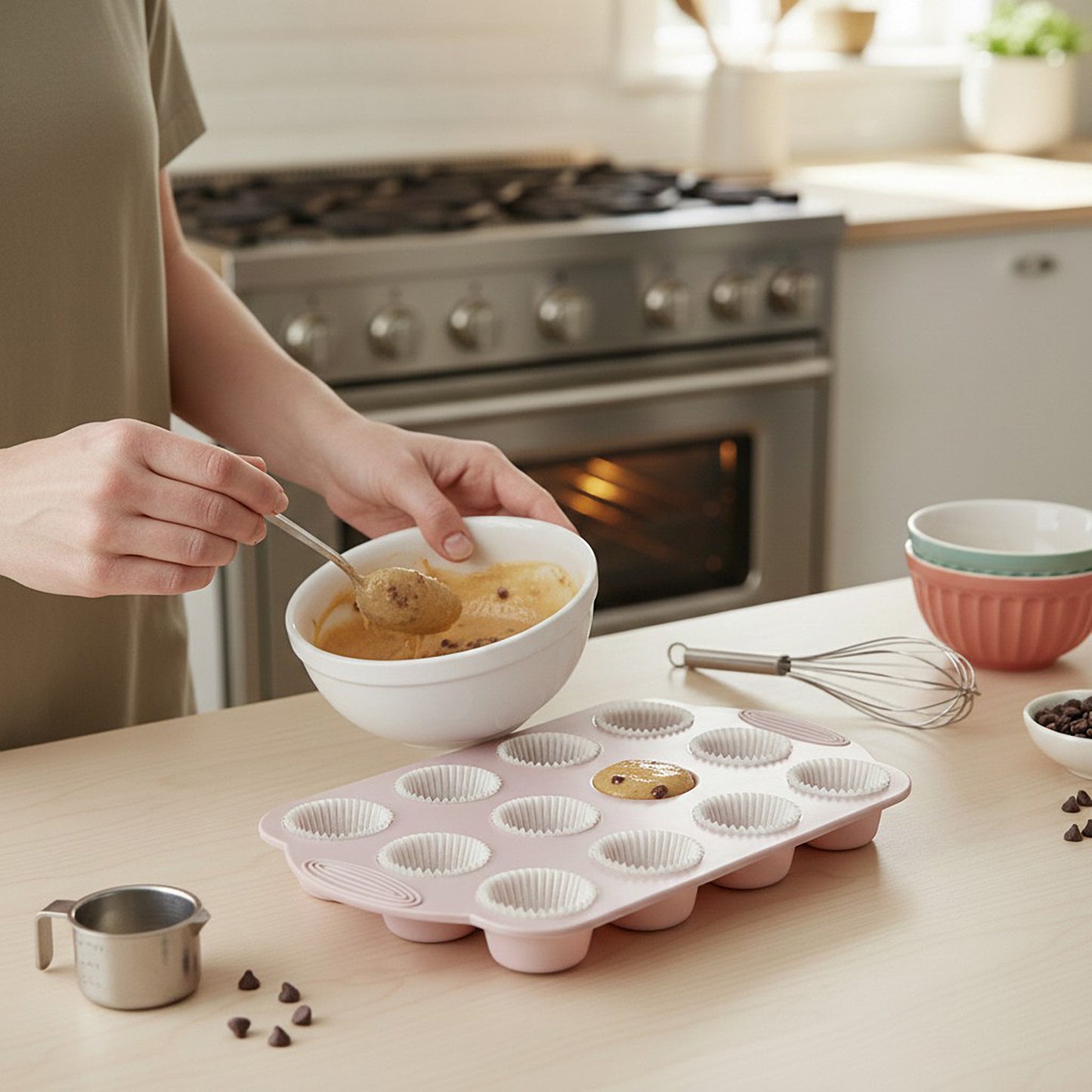 2-Piece Silicone Muffin Pan with 12 Round Cups Flexible Nonstick Bakeware