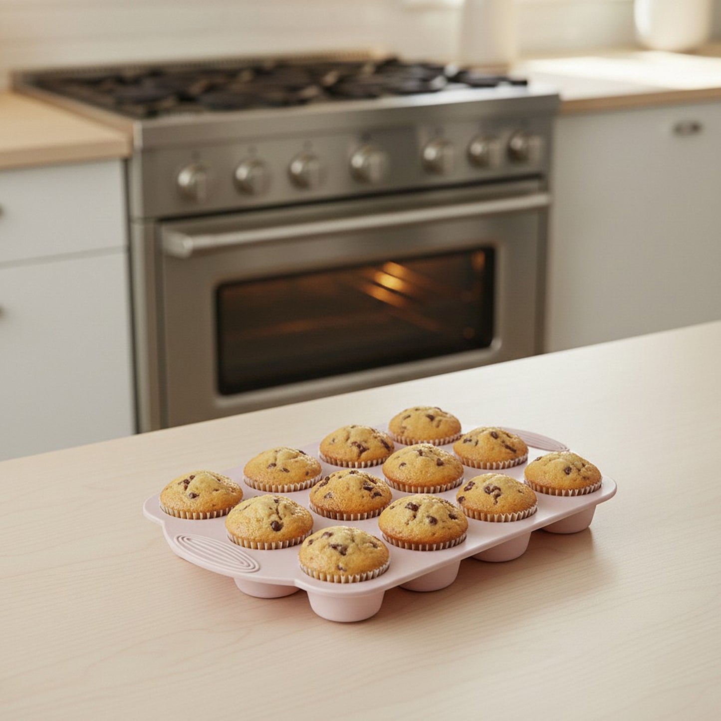 2-Piece Silicone Muffin Pan with 12 Round Cups Flexible Nonstick Bakeware