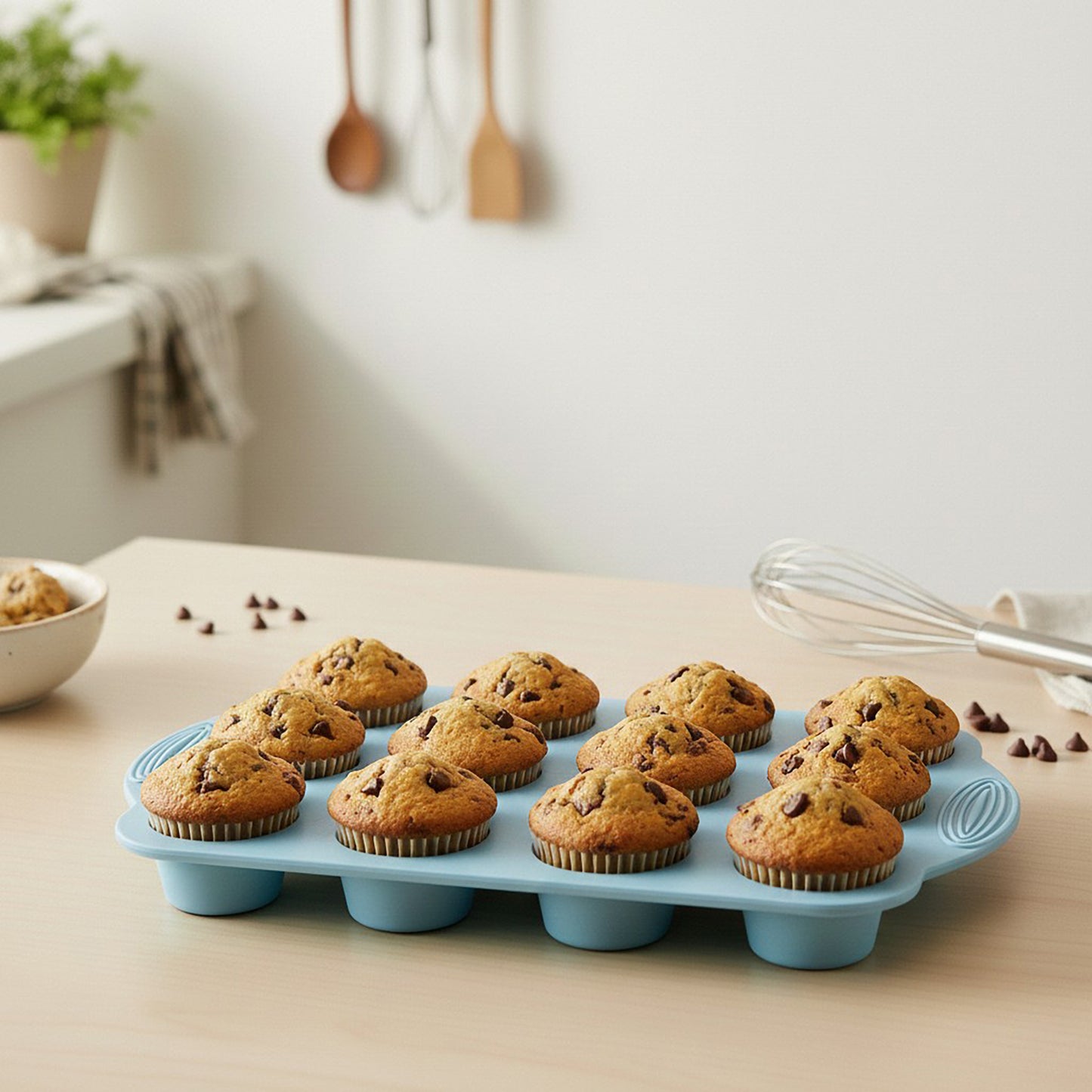 2-Piece Silicone Muffin Pan with 12 Round Cups Flexible Nonstick Bakeware