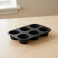 2-Piece Silicone Muffin Pan with 6 Round Cups Flexible Nonstick Bakeware