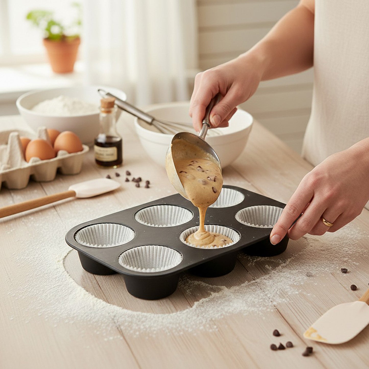 2-Piece Silicone Muffin Pan with 6 Round Cups Flexible Nonstick Bakeware