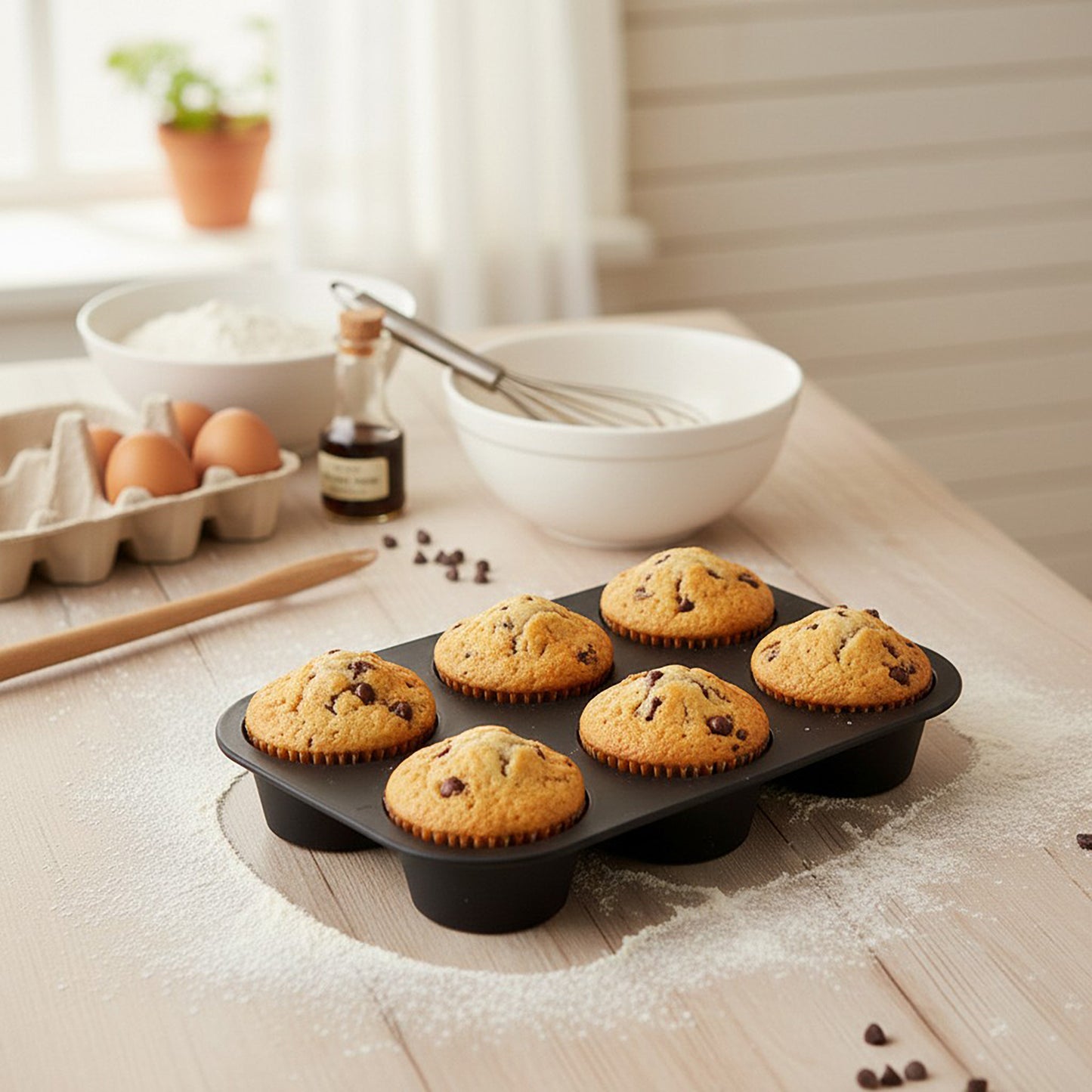 2-Piece Silicone Muffin Pan with 6 Round Cups Flexible Nonstick Bakeware