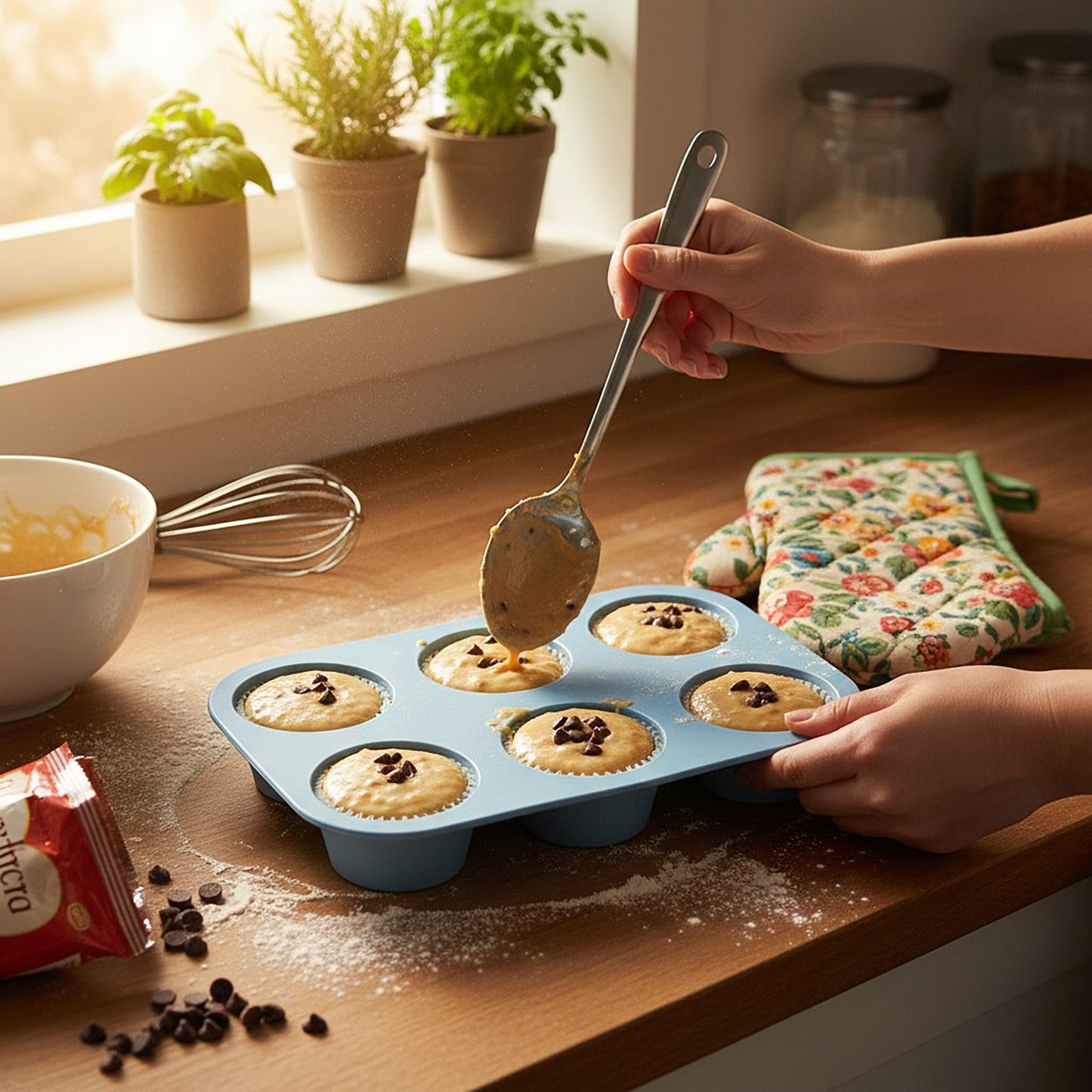 2-Piece Silicone Muffin Pan with 6 Round Cups Flexible Nonstick Bakeware