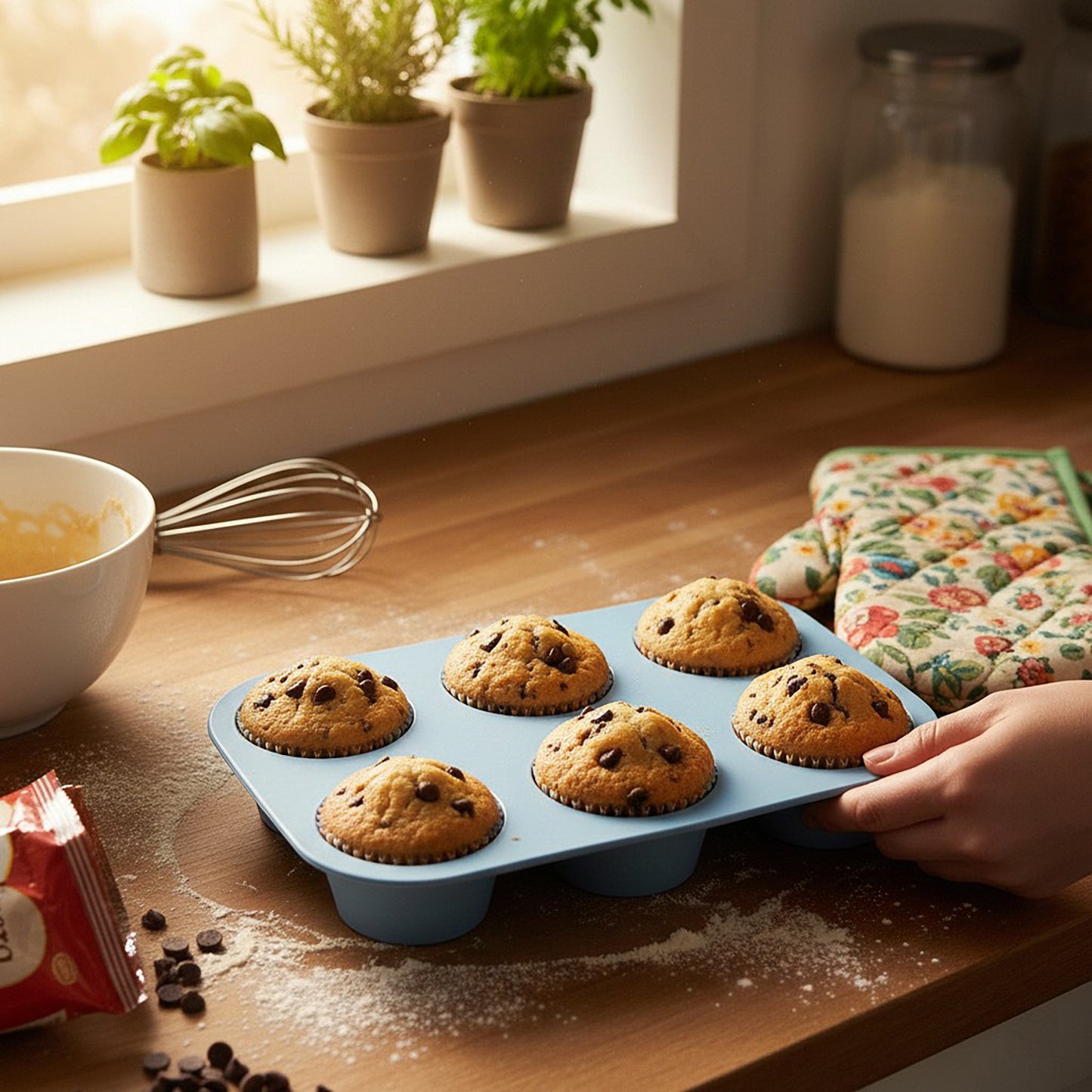 2-Piece Silicone Muffin Pan with 6 Round Cups Flexible Nonstick Bakeware