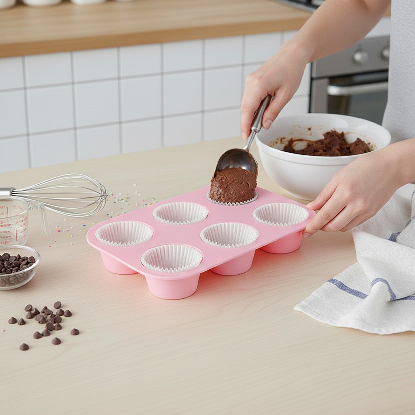 2-Piece Silicone Muffin Pan with 6 Round Cups Flexible Nonstick Bakeware