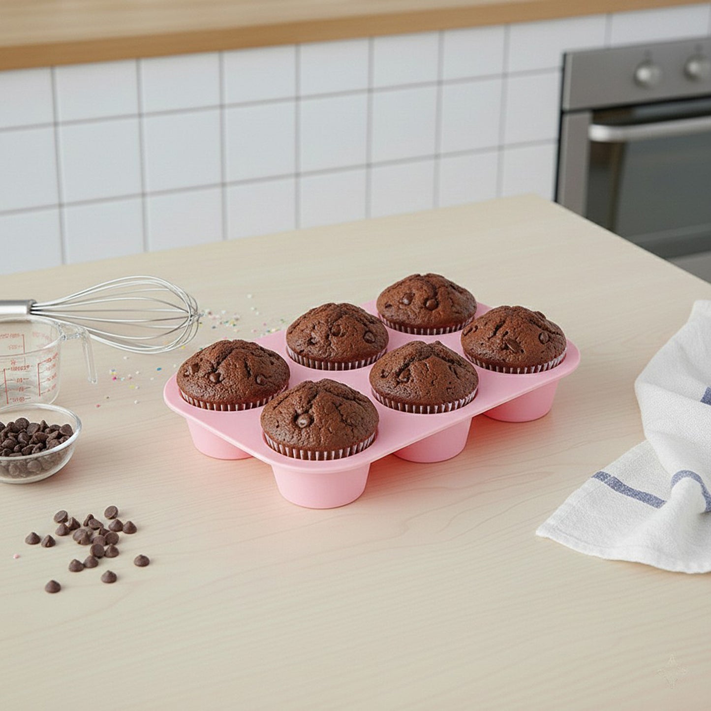 2-Piece Silicone Muffin Pan with 6 Round Cups Flexible Nonstick Bakeware