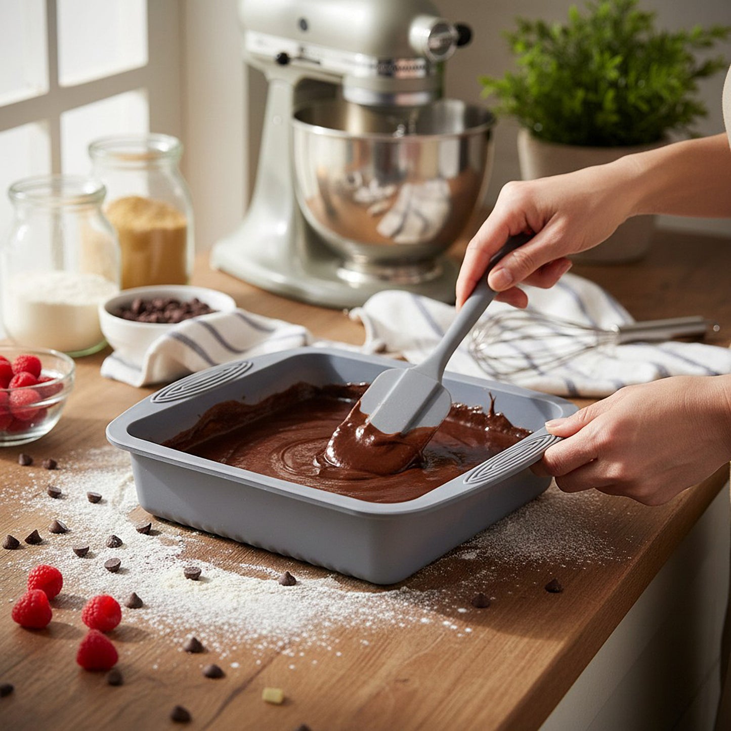 2-Piece Silicone Square Baking Pan with Textured Base and Easy Grip Handles