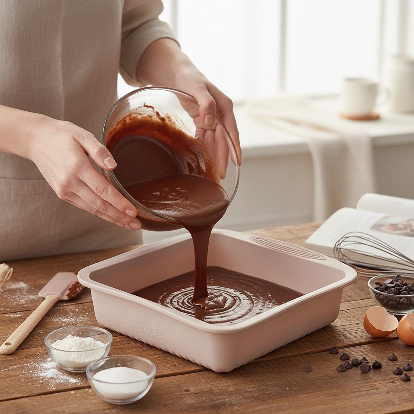 2-Piece Silicone Square Baking Pan with Textured Base and Easy Grip Handles