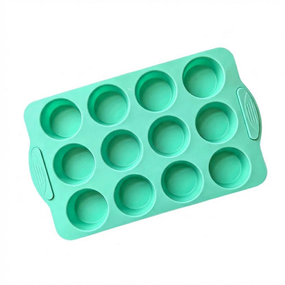 2-Piece Silicone Muffin Pan Set 12-Cup Nonstick Cupcake Baking Mold with Handles