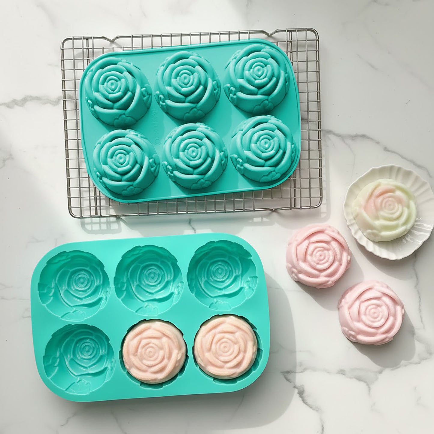 3-Piece Rose Swirl Silicone Baking Mold Set Round Flower Cake Chocolate Candy Soap Mold