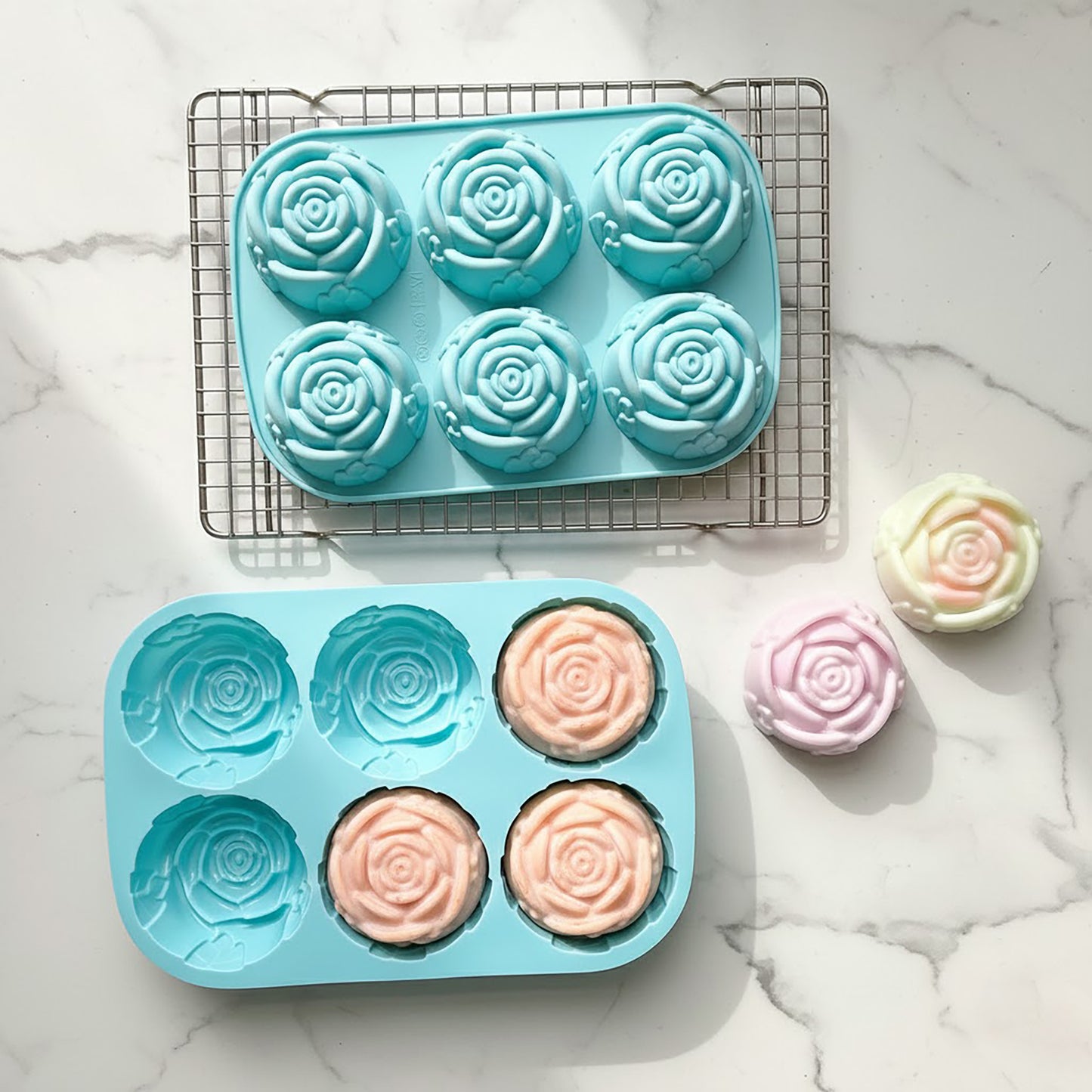 3-Piece Rose Swirl Silicone Baking Mold Set Round Flower Cake Chocolate Candy Soap Mold