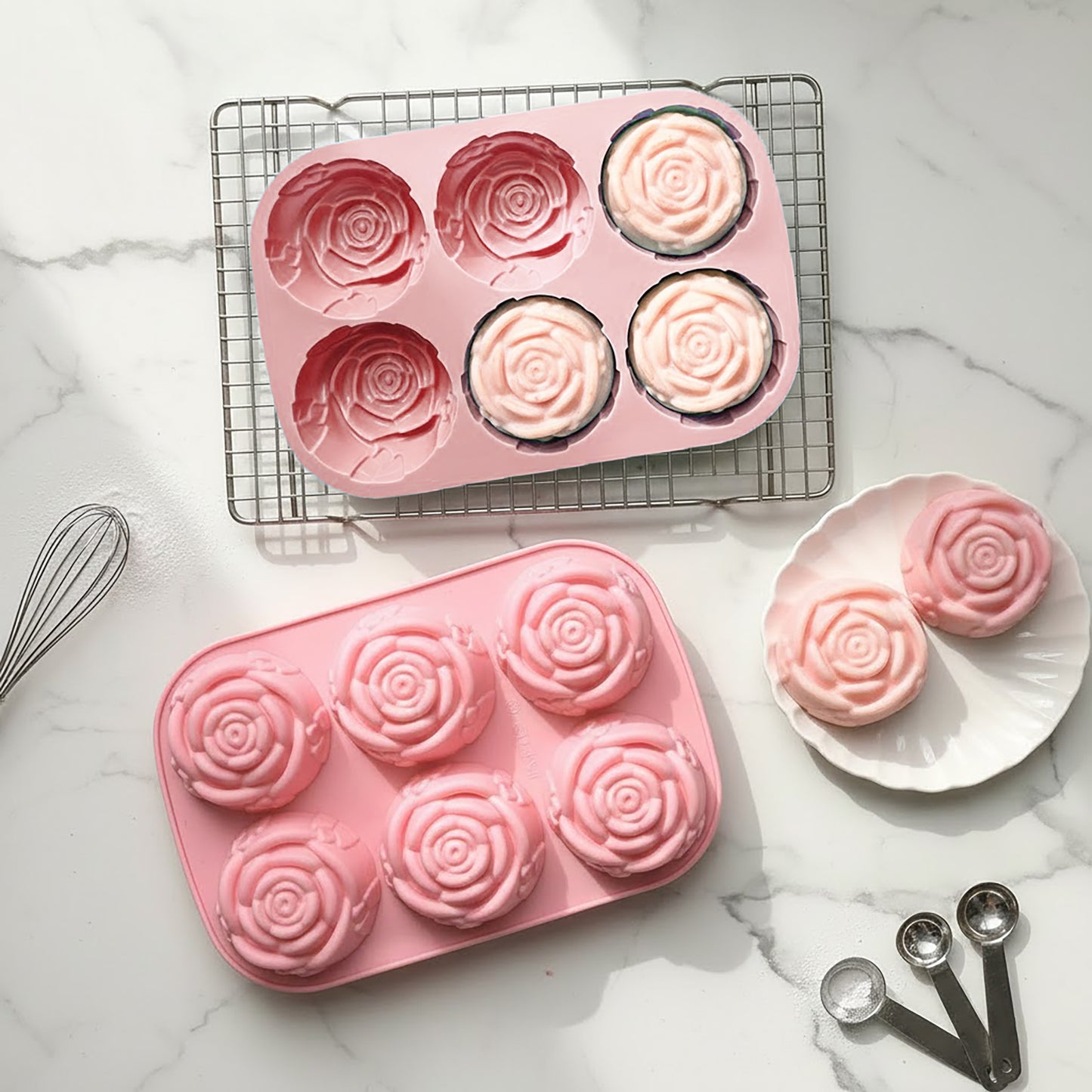 3-Piece Rose Swirl Silicone Baking Mold Set Round Flower Cake Chocolate Candy Soap Mold