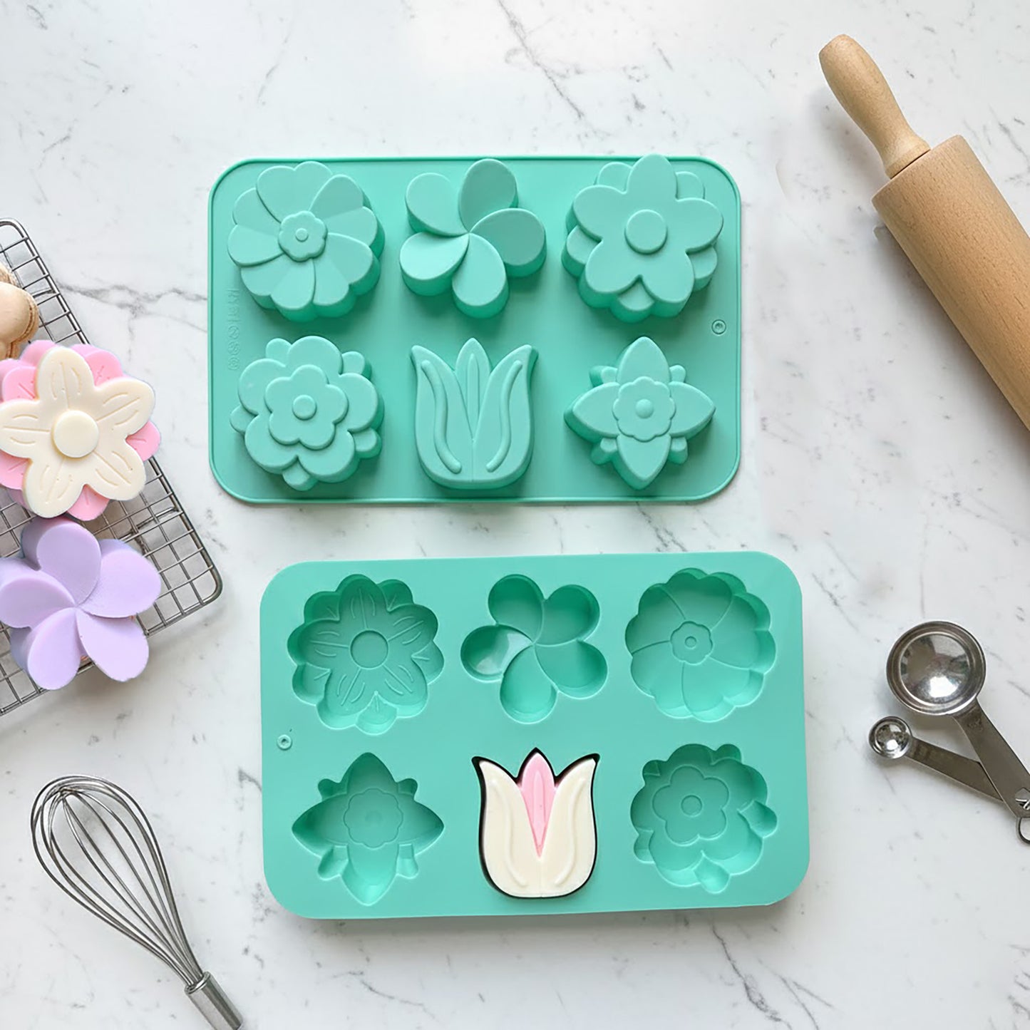 3-Piece Flower Silicone Baking Mold Set Floral Cake Chocolate Candy Soap Mold