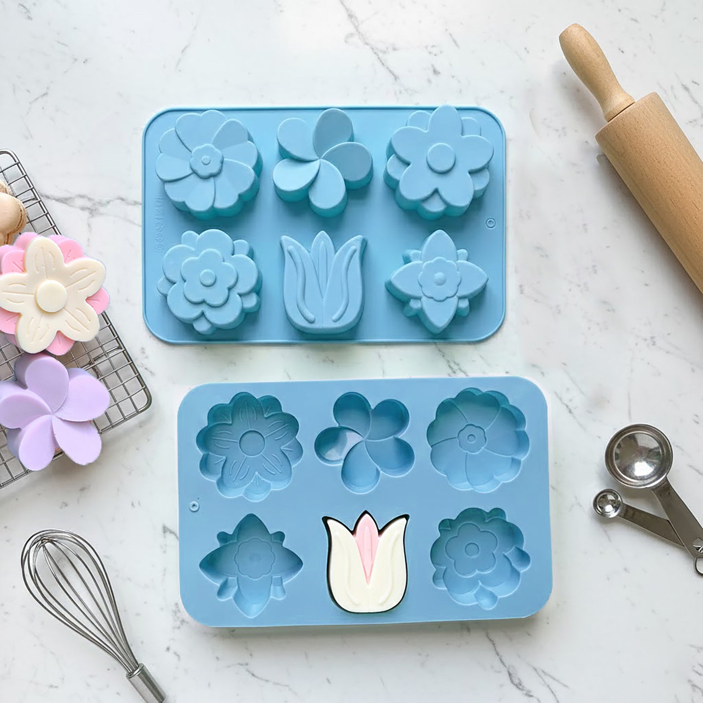 3-Piece Flower Silicone Baking Mold Set Floral Cake Chocolate Candy Soap Mold