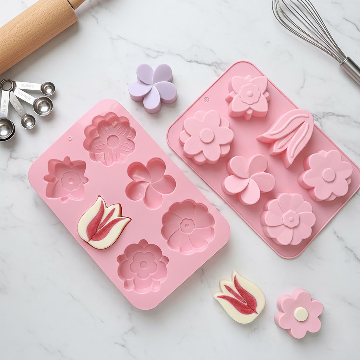 3-Piece Flower Silicone Baking Mold Set Floral Cake Chocolate Candy Soap Mold