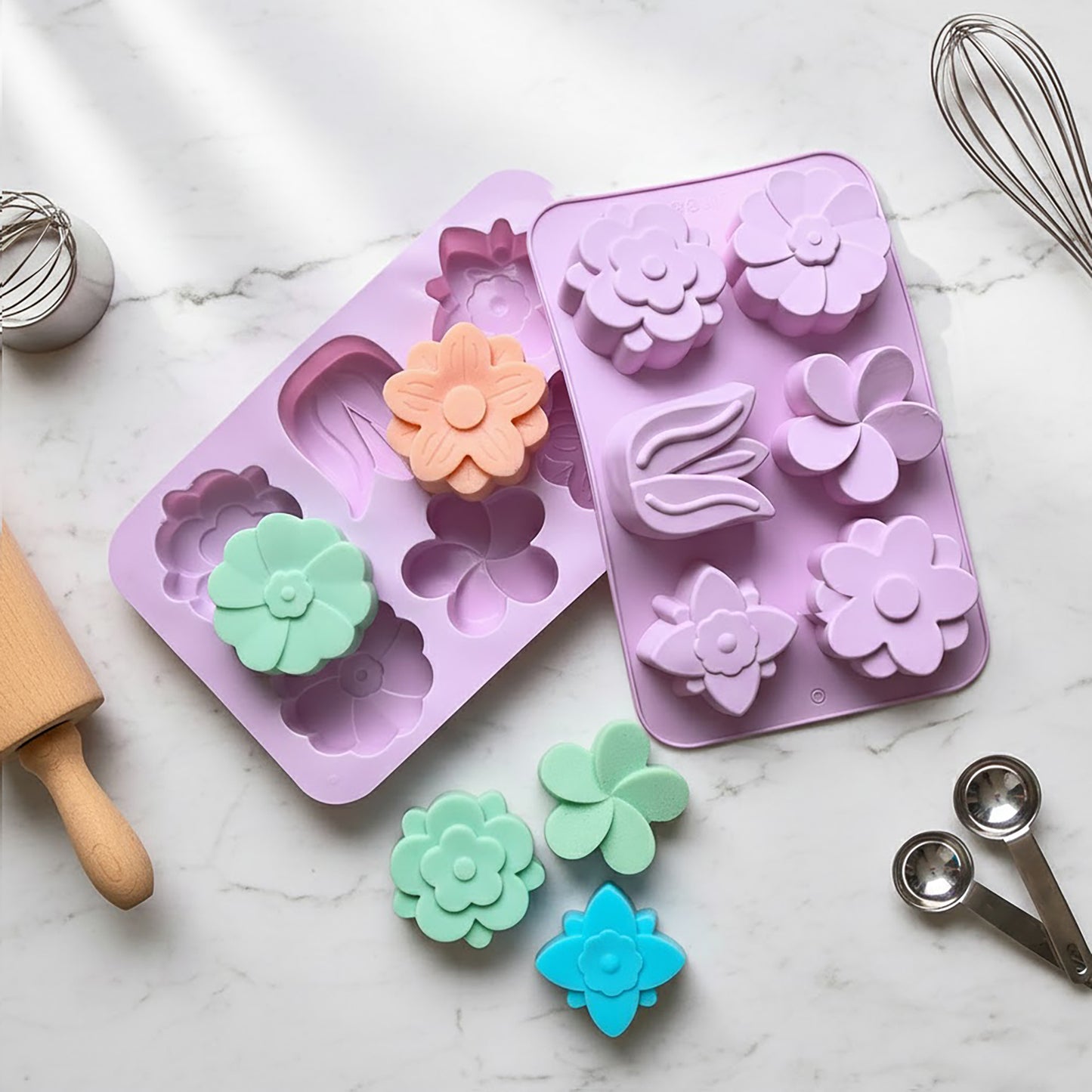 3-Piece Flower Silicone Baking Mold Set Floral Cake Chocolate Candy Soap Mold