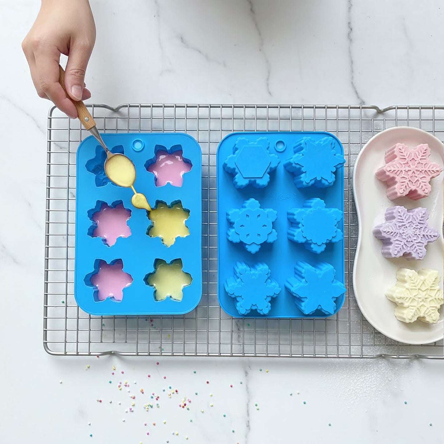 3-Piece Snowflake Silicone Baking Mold Set Winter Shape Cake Chocolate Candy Soap Mold