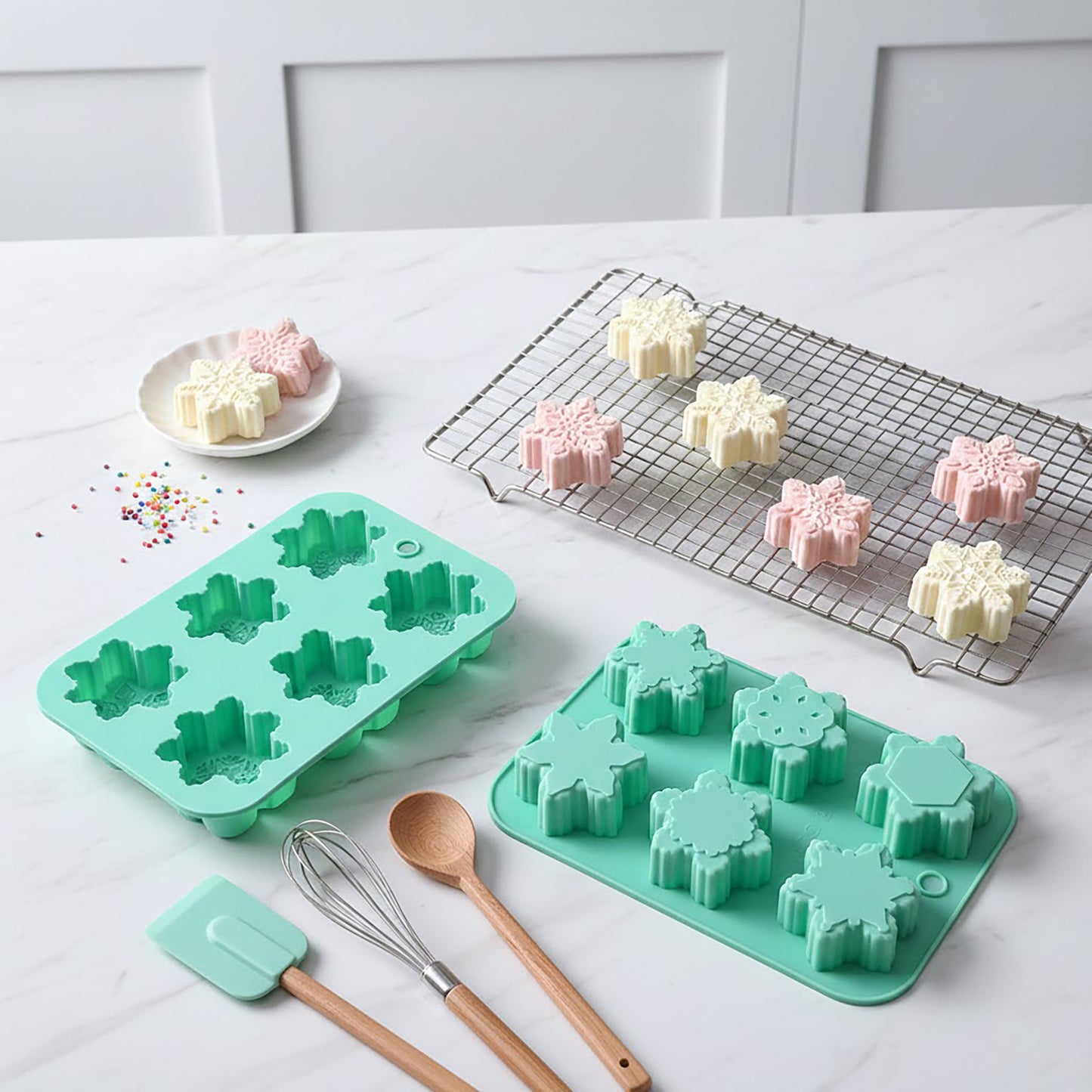 3-Piece Snowflake Silicone Baking Mold Set Winter Shape Cake Chocolate Candy Soap Mold
