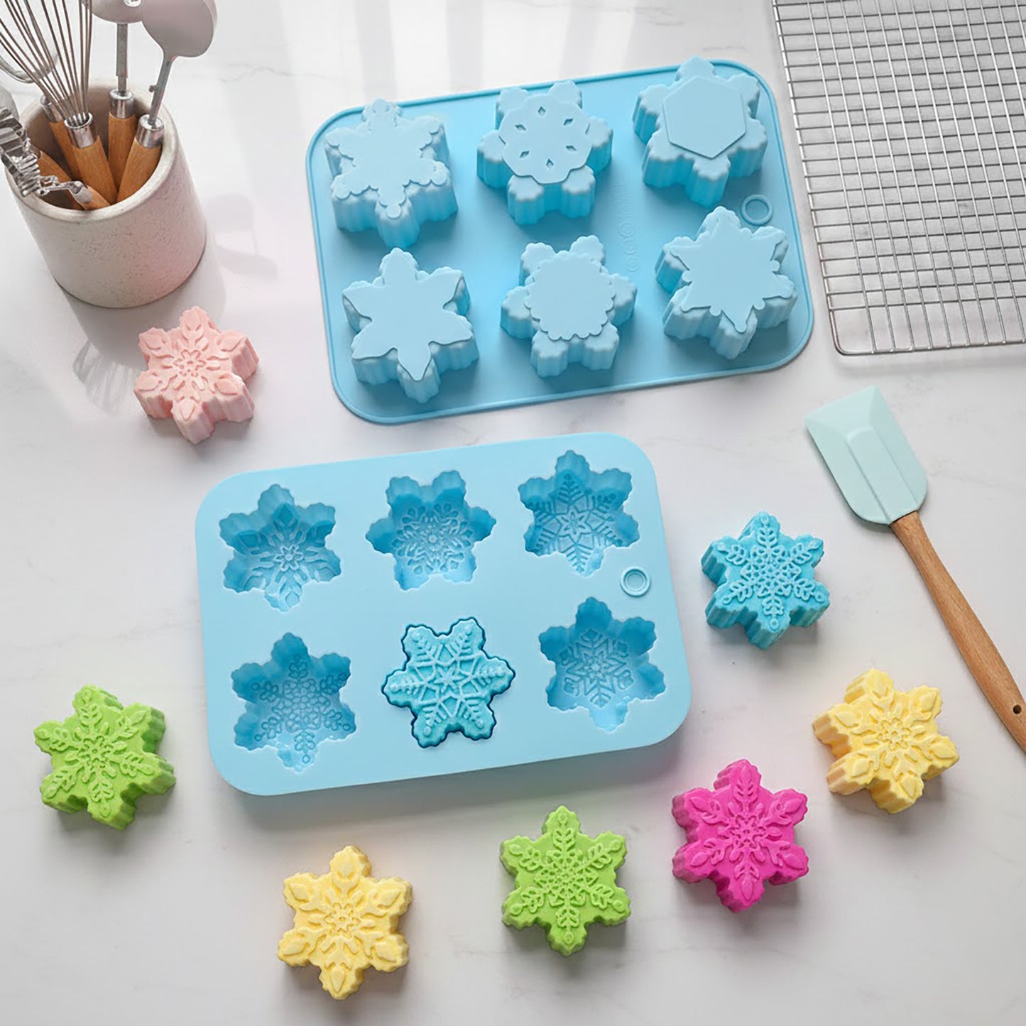 3-Piece Snowflake Silicone Baking Mold Set Winter Shape Cake Chocolate Candy Soap Mold