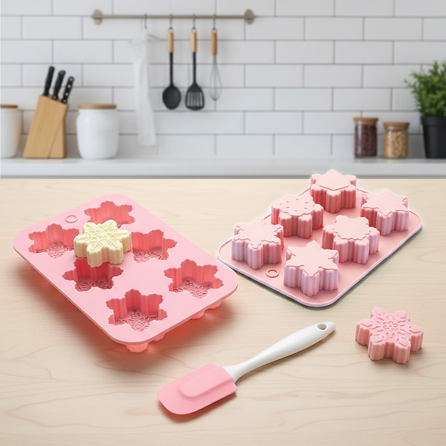 3-Piece Snowflake Silicone Baking Mold Set Winter Shape Cake Chocolate Candy Soap Mold
