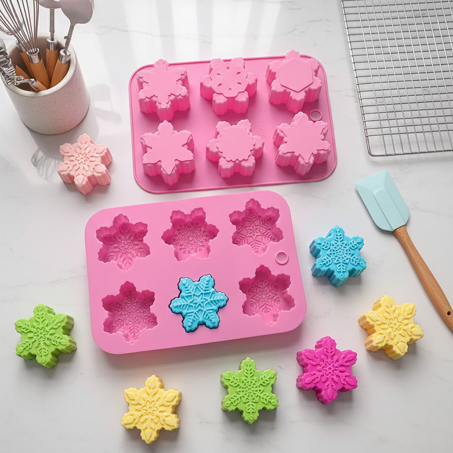3-Piece Snowflake Silicone Baking Mold Set Winter Shape Cake Chocolate Candy Soap Mold