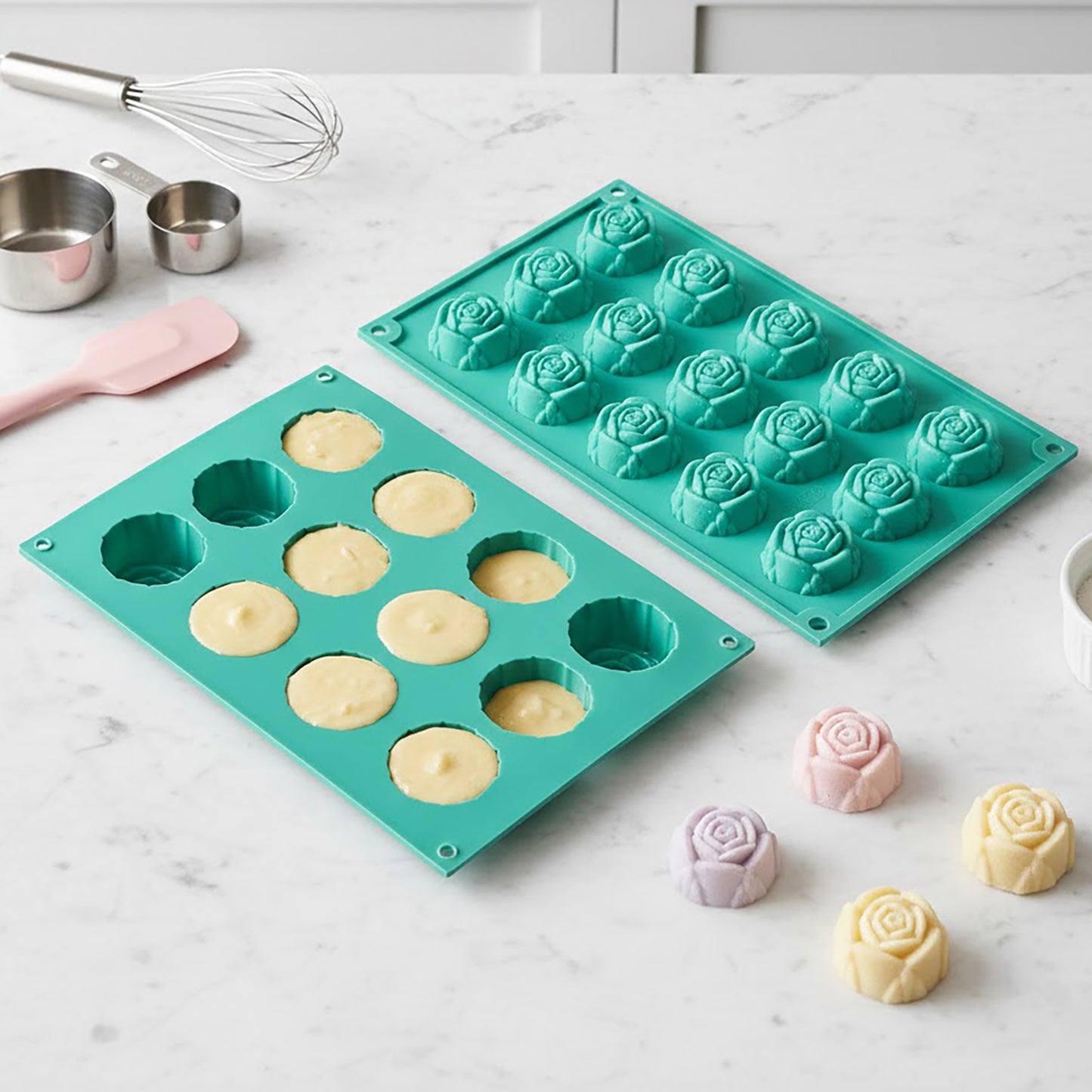 3-Piece Rose Flower Silicone Baking Mold Set Mini Round Cake Chocolate Candy Soap Mold