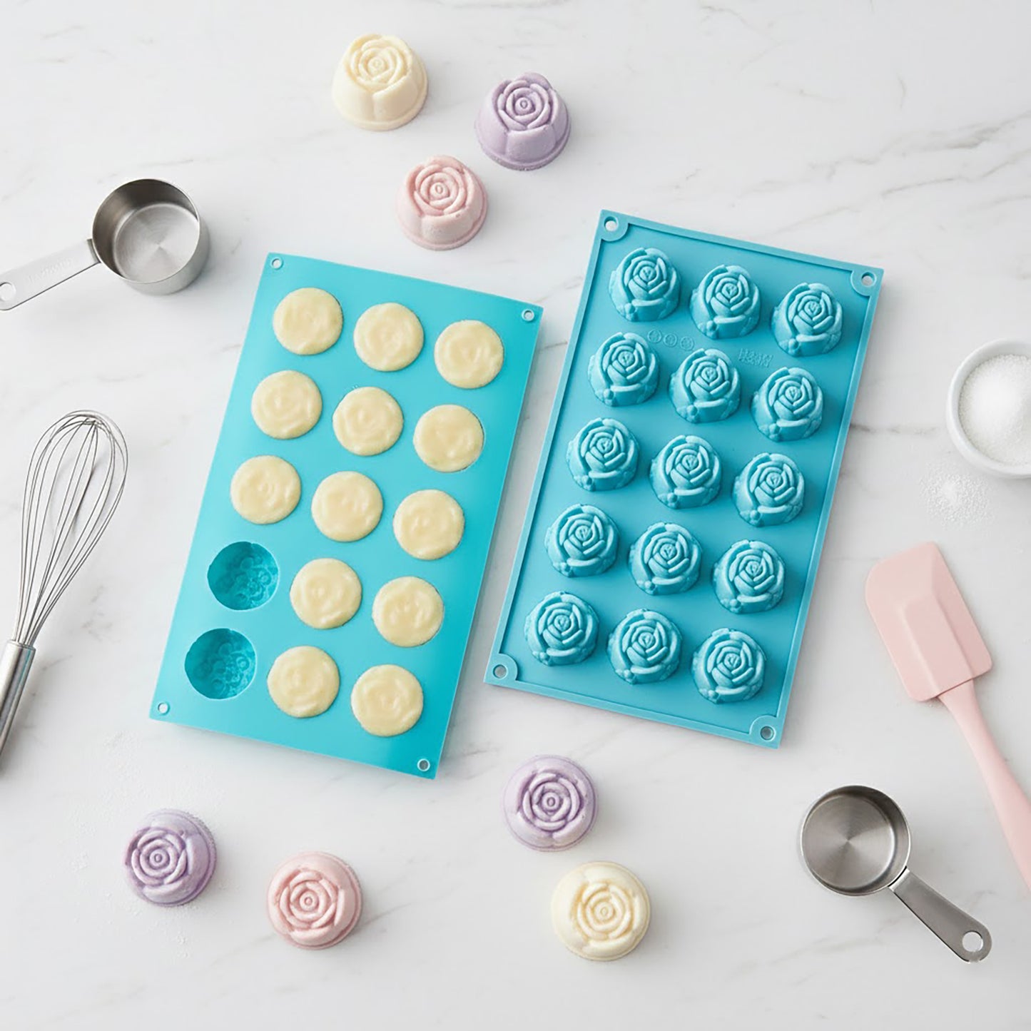 3-Piece Rose Flower Silicone Baking Mold Set Mini Round Cake Chocolate Candy Soap Mold