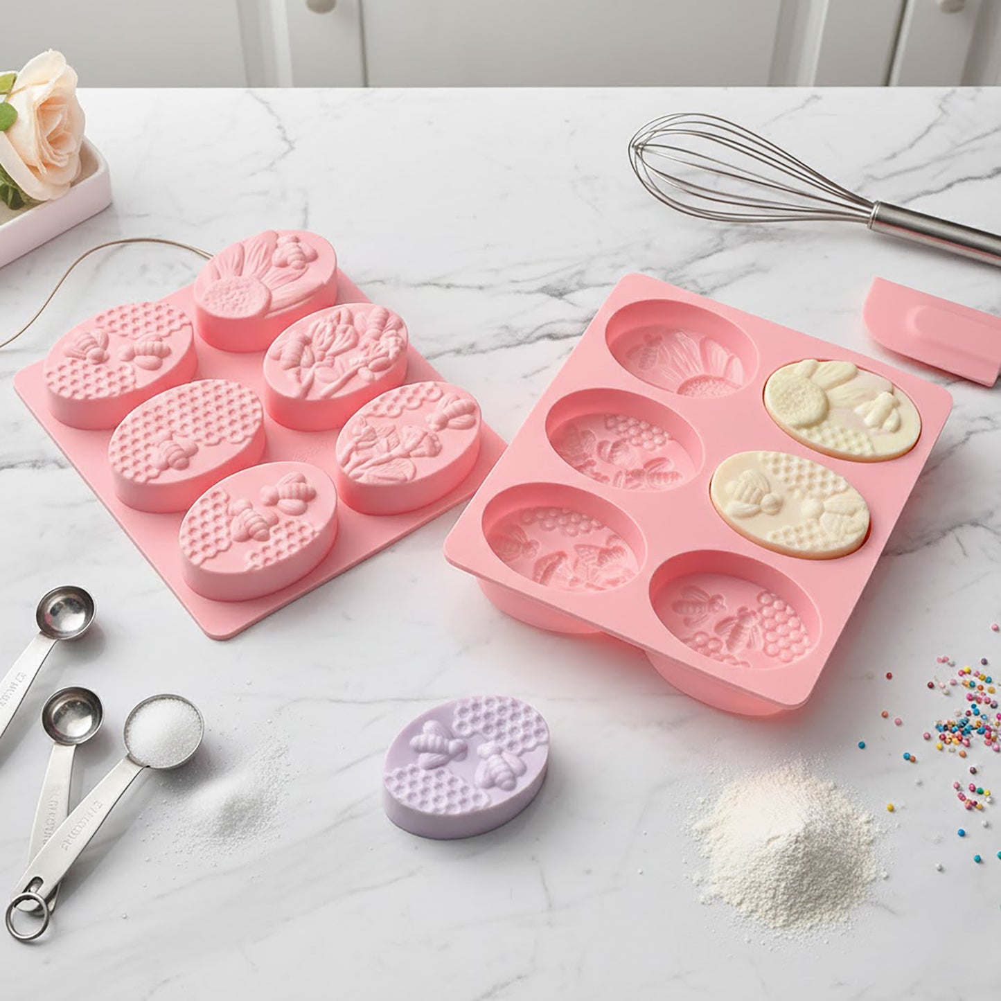 3-Piece Bee and Honeycomb Silicone Baking Mold Set Oval Cake Chocolate Candy Soap Mold