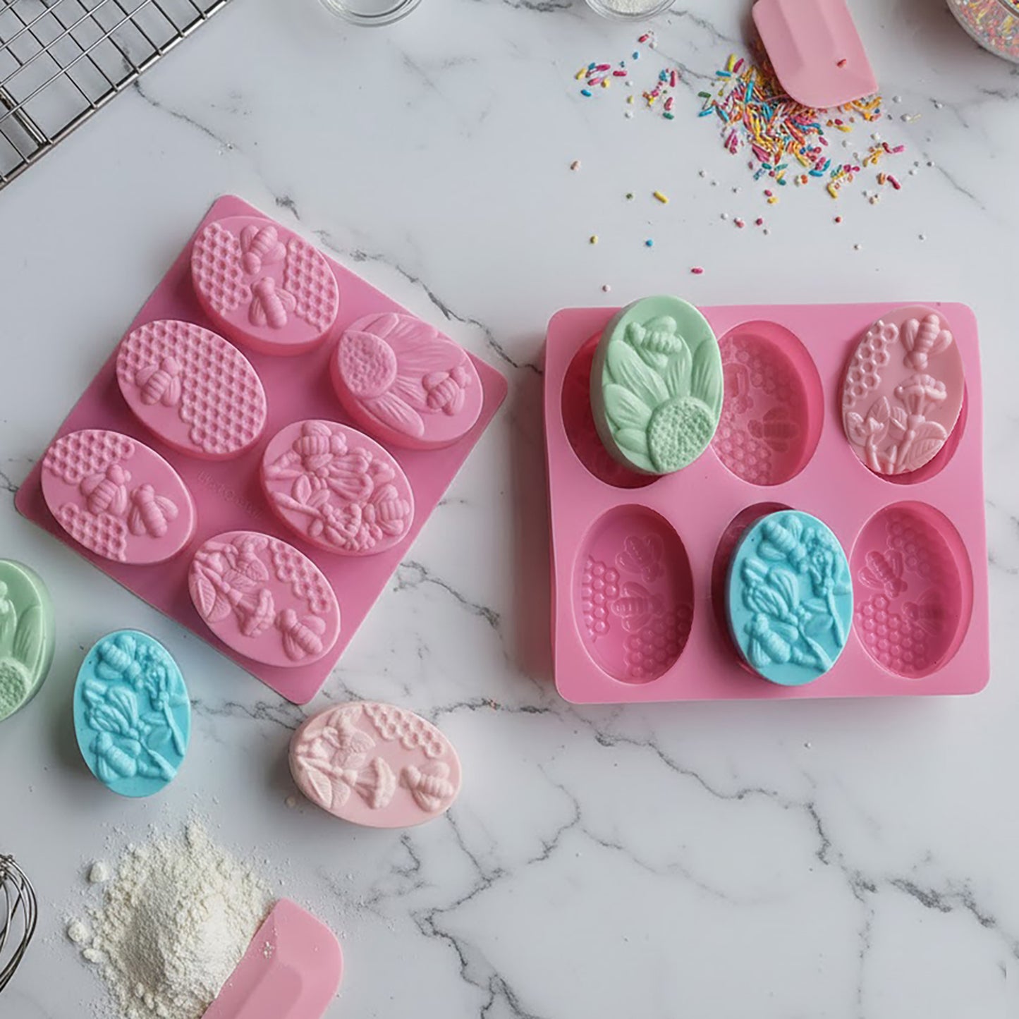 3-Piece Bee and Honeycomb Silicone Baking Mold Set Oval Cake Chocolate Candy Soap Mold