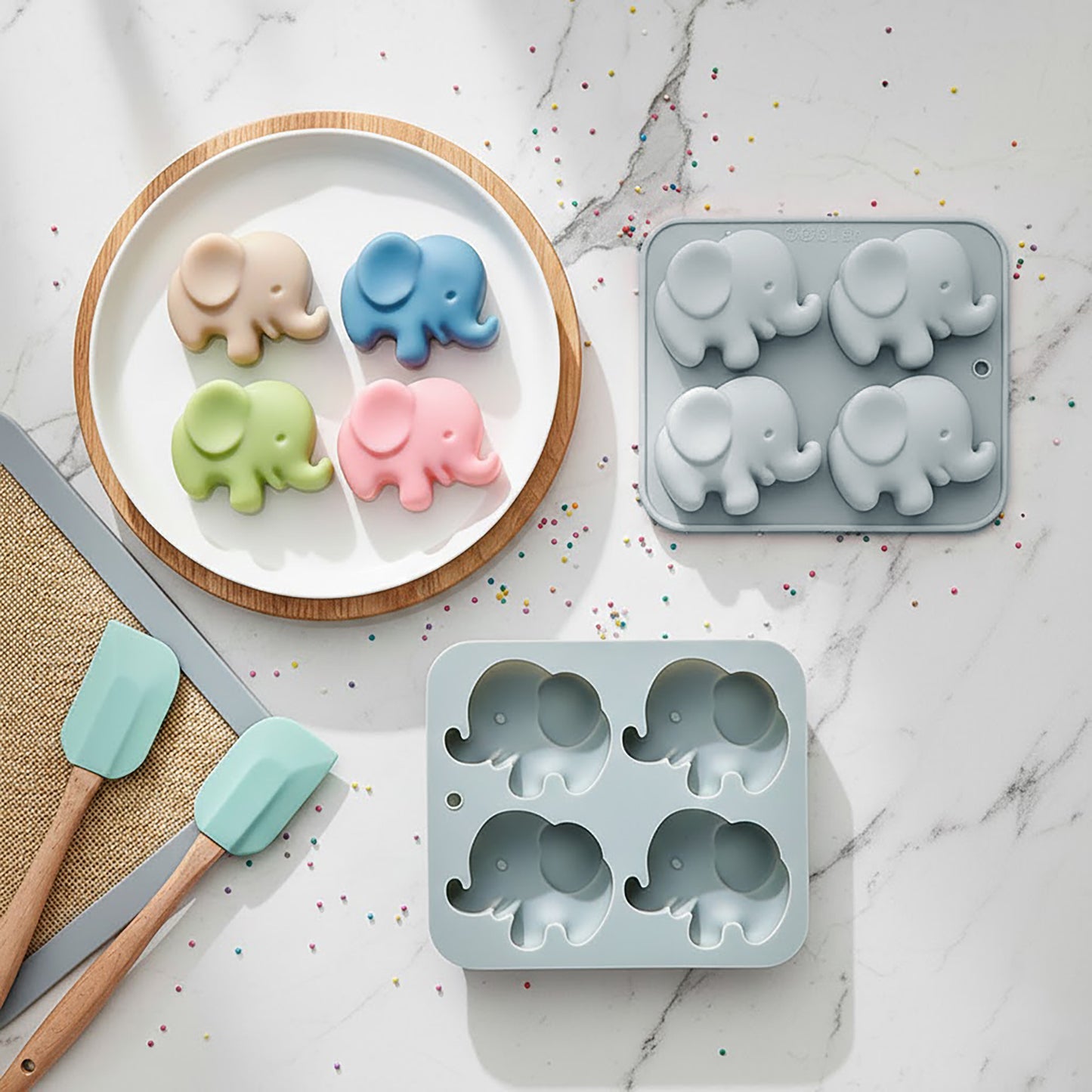 2-Piece Elephant Silicone Baking Mold Reusable Nonstick Cake Chocolate Mold