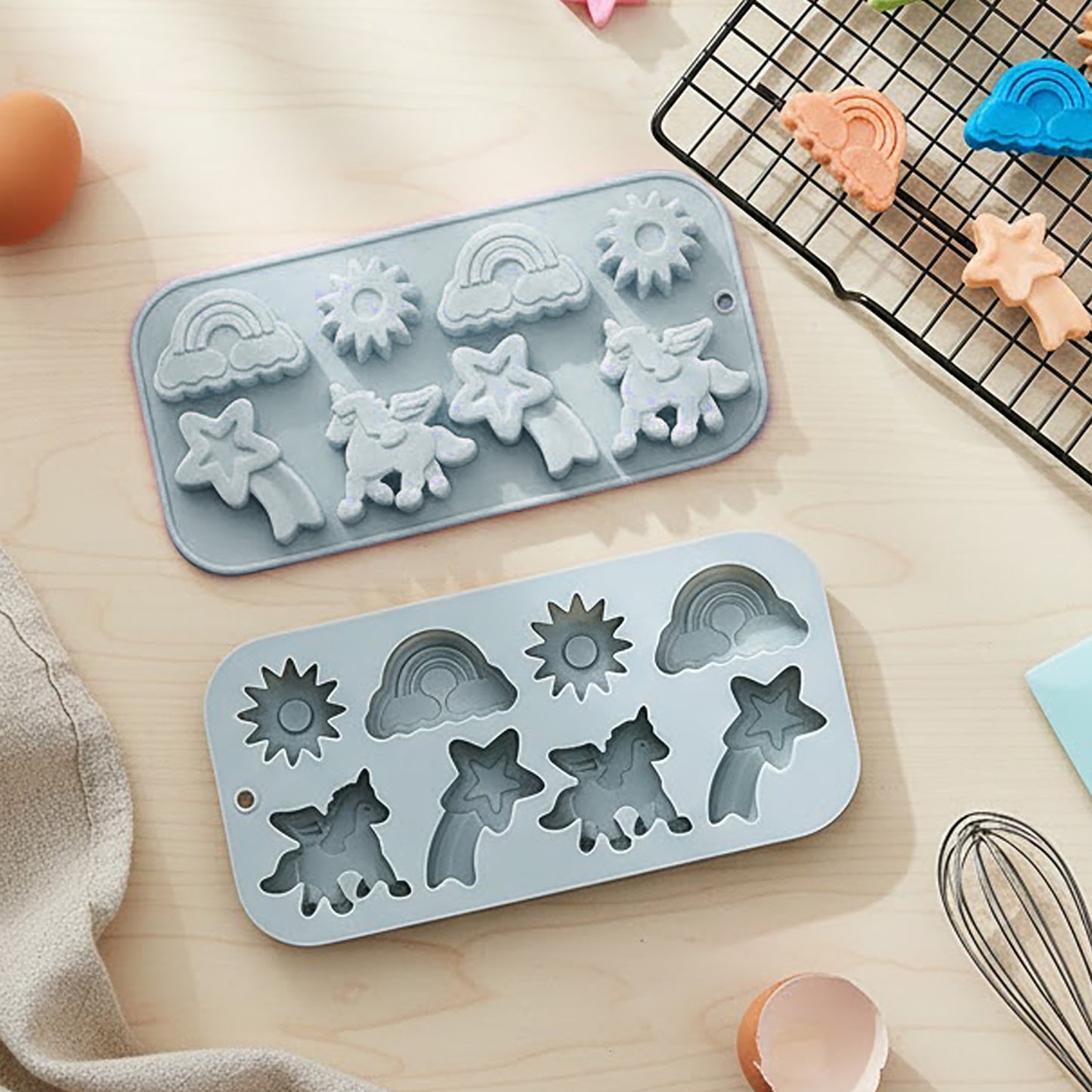 2-Piece Rainbow and Unicorn Silicone Baking Mold Set Nonstick Flexible Candy Dessert Mold