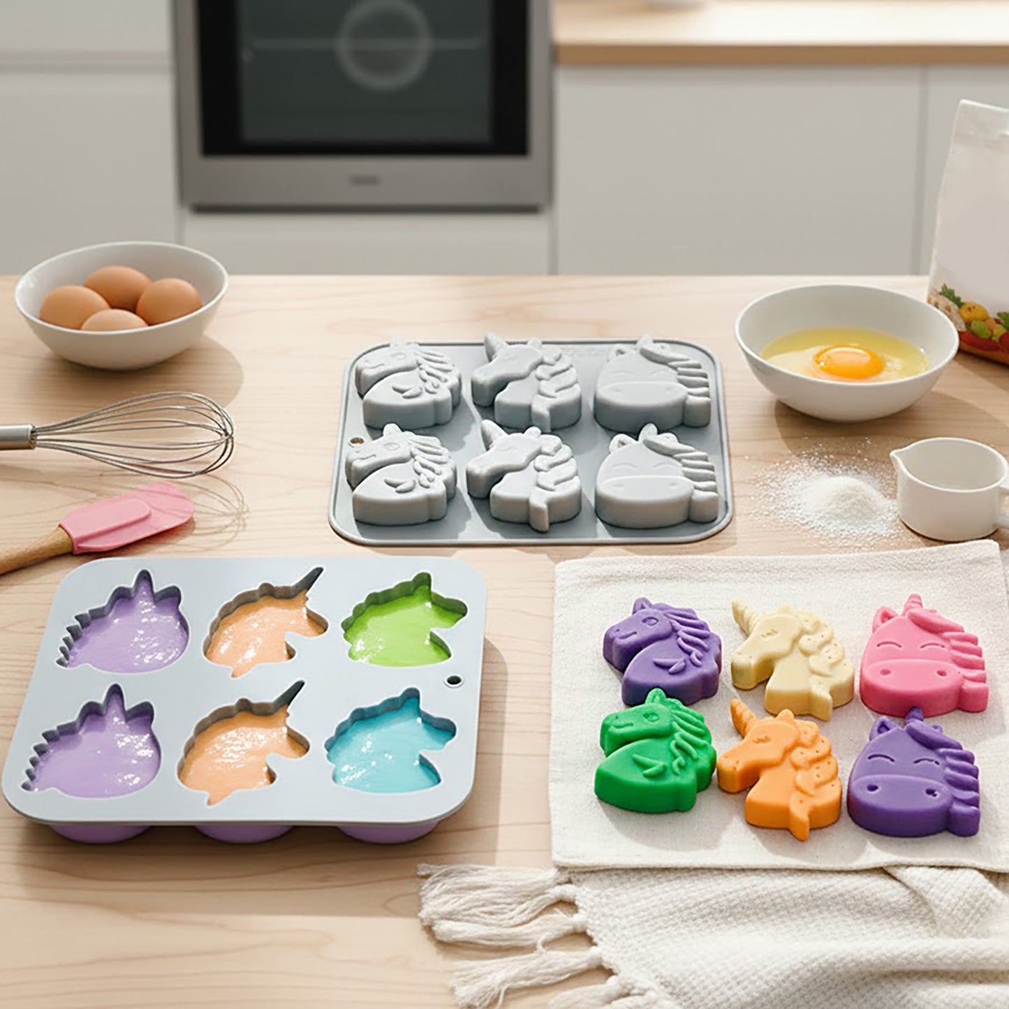 2-Piece Unicorn Silicone Baking Mold Set Nonstick Flexible Chocolate Candy Dessert Mold