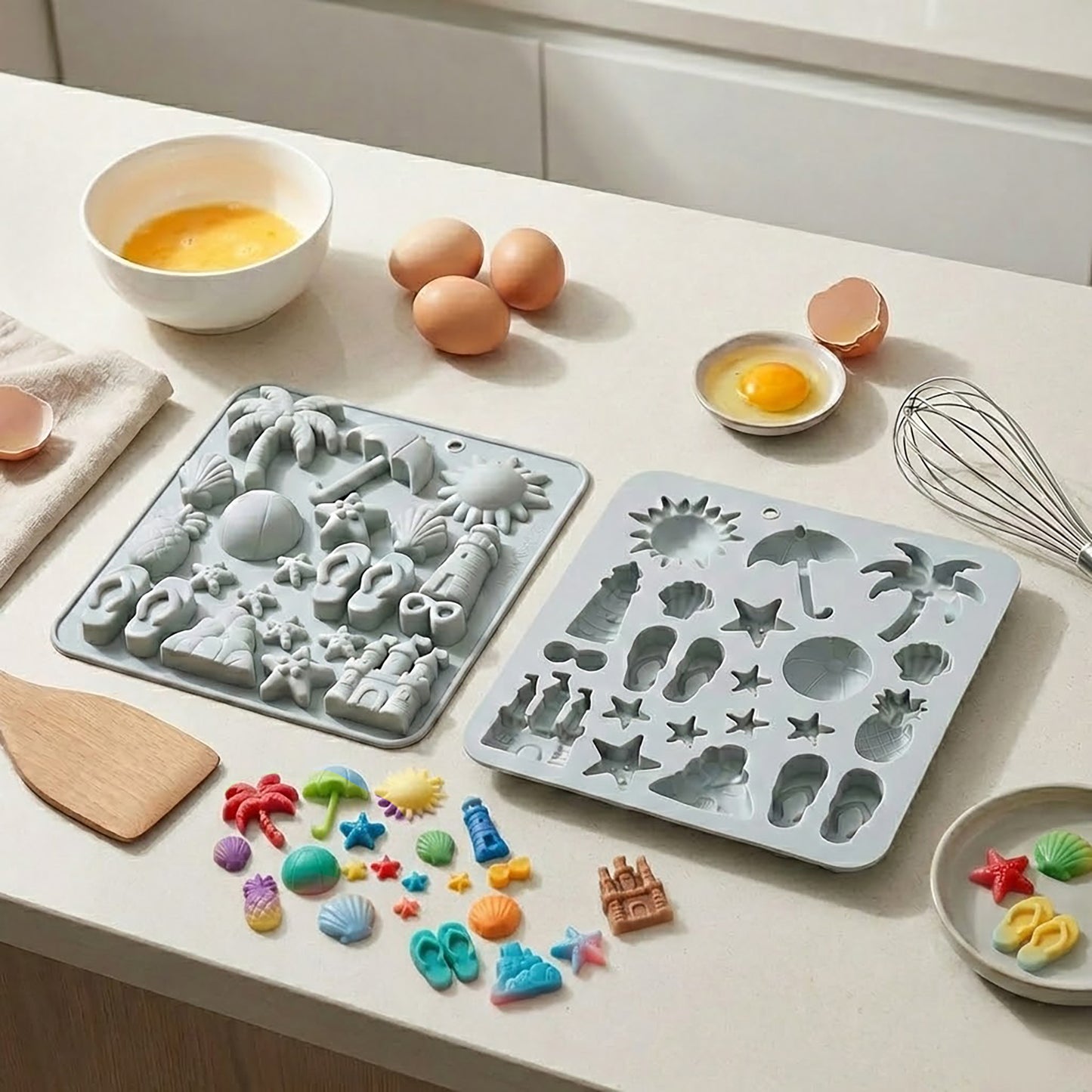 2-Piece Beach Silicone Baking Mold Set Nonstick Summer Shape Chocolate Candy Dessert Mold