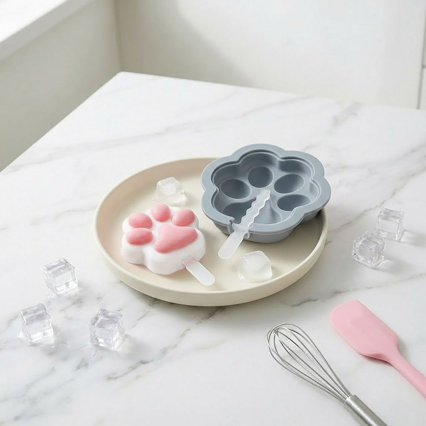 2-Piece Silicone Popsicle Mold Set Reusable Nonstick Ice Pop Maker with Easy Release Design