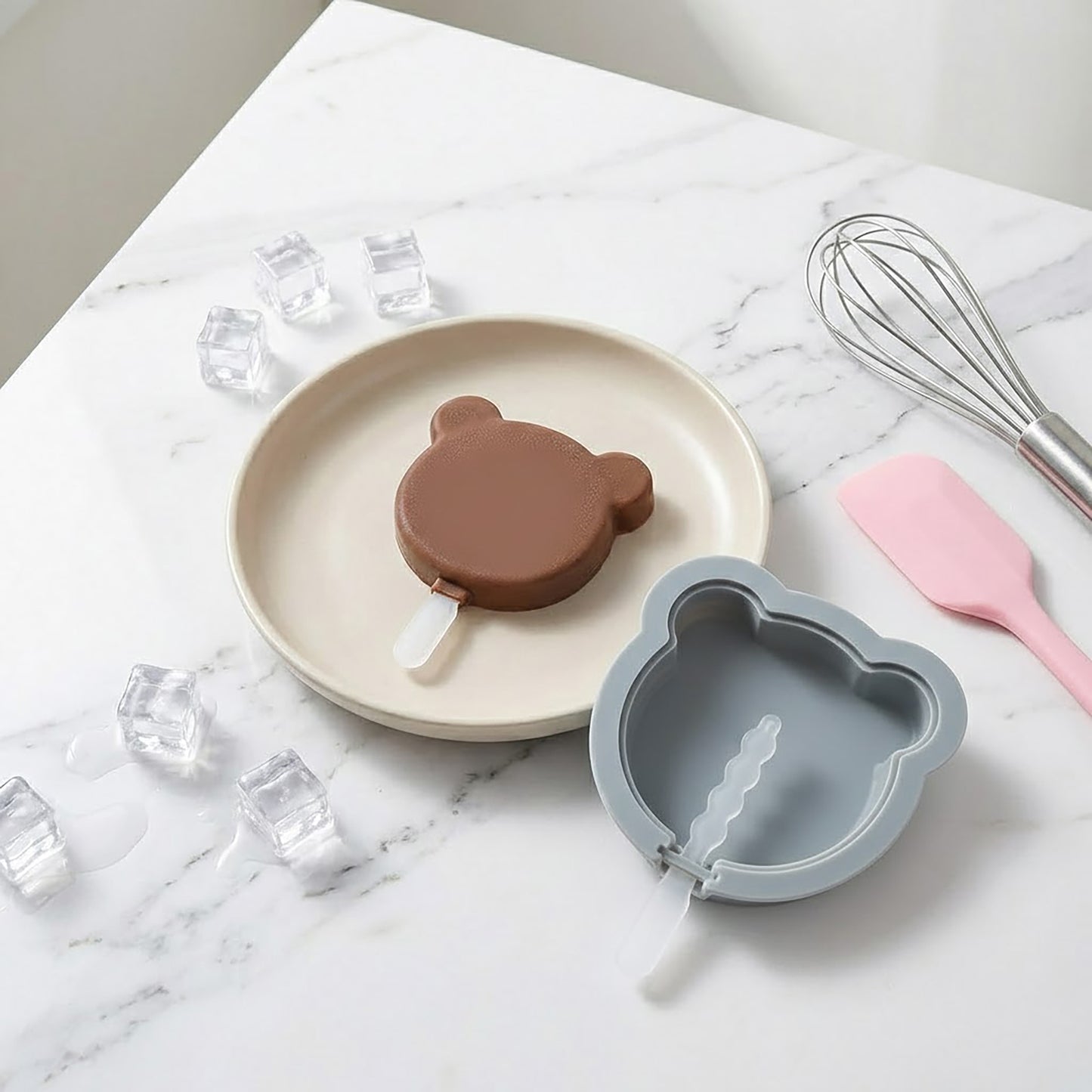2-Piece Silicone Popsicle Mold Set Reusable Nonstick Ice Pop Maker with Easy Release Design