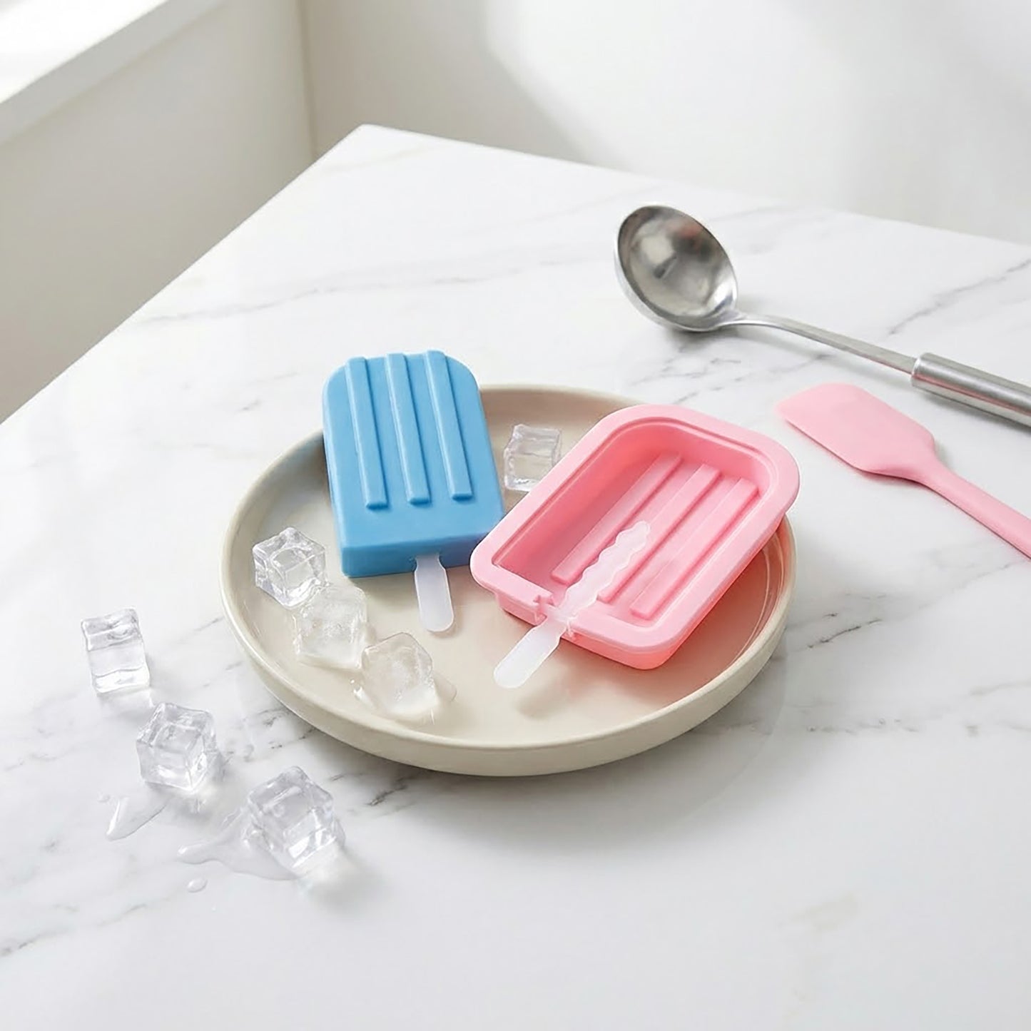 2-Piece Silicone Popsicle Mold Set Reusable Nonstick Ice Pop Maker with Easy Release Design
